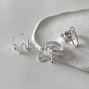 Geometric 925 Sterling Silver Open Rings Minimalist Adjustable Wave Oval Bead Fashion Jewelry Women