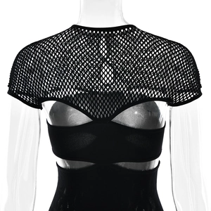 Gros plan du body en maille ajourée noire avec texture jacquard florale sophistiquée