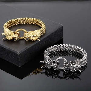 Bracelets tête de dragon plaqués or 18 carats et argent avec chaîne tissée classique