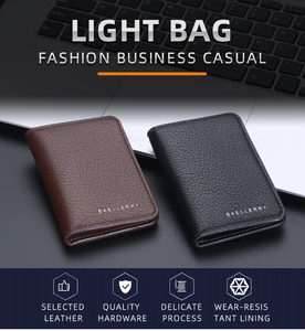 Detail showing the lychee grain leather texture and branding on business card holders