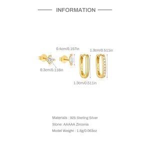 Detailed dimensions of 925 sterling silver U-shaped earrings set with AAAAA cubic zirconia