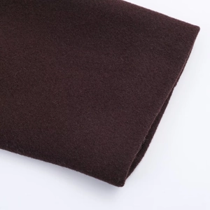 Close-up of thick dark brown wool fabric texture on long coat with sharp detail