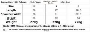 Guide des tailles pour robe gilet kaki à col en V avec détails de tissu et mesures