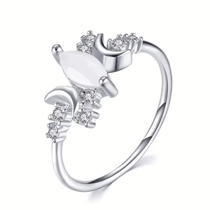 Elegant marquise moon ring in silver with sparkling zircon accents for women