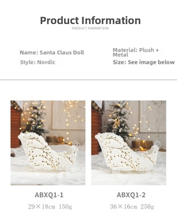 Detail showing dimensions of Nordic plush reindeer sleigh decorations with gold sequins
