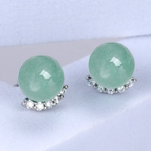 Elegant S925 silver earrings with green aventurine gems and sparkling cubic zirconia