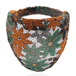 Ethnic style lace headband with floral pattern and mesh design for women