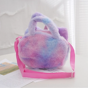 Cute unicorn plush shoulder bag with purple pink gradient tie-dye for kids and girls