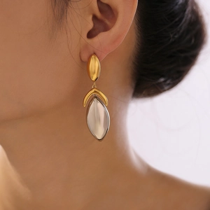 Chic two-tone geometric drop earrings with gold and silver waterdrop shaped pendants