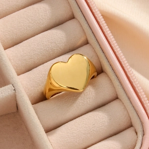 Stainless Steel Heart Signet Ring 18K Gold Plated High Polished Minimalist Bold Statement Jewelry Gift For Women