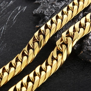 Detailed macro shot of glossy golden Cuban chain links with premium metallic texture