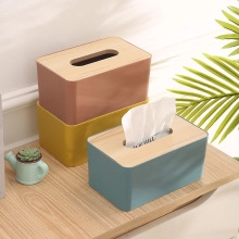 Modern multi-functional desktop tissue box with wooden lid for living room storage and decor