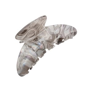 Elegant large marble patterned acetate hair claw clip with grey and white texture