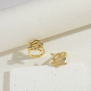 Luxurious gold geometric interlocking rings with multi-color zircon and crystal pavé stones