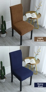 Detailed close-up of thickened waffle texture fabric on light coffee stretch chair covers