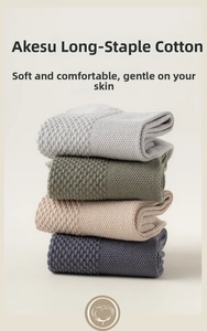 Detail of waffle-knit long-staple cotton socks in grey, green, oatmeal and navy blue