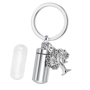 Stainless Steel Tree Of Life Cylindrical Cremation Urn Keychain Ashes Memorial Pendant Souvenir Jewelry For Unisex