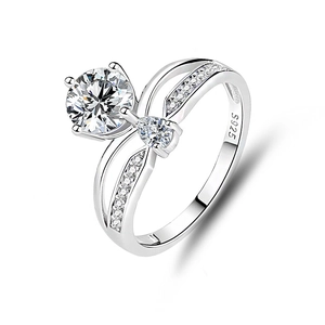 S925 sterling silver crown ring with 1ct round moissanite and side pear stones