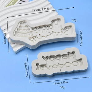 Two-piece grey silicone Happy Birthday molds for cake decorating and DIY chocolate