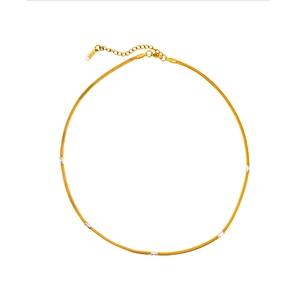 18K gold plated titanium steel flat snake chain necklace with rectangular zircons