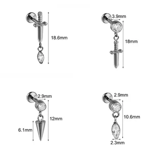 Detailed technical diagram showing specific dimensions for G23 titanium piercing jewelry