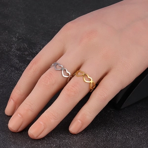 Minimalist stainless steel hollow heart rings in gold and silver finish for men and women