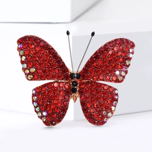 Exquisite red rhinestone butterfly brooch with colorful crystals for women suit