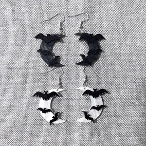 Halloween Bat Moon Dangle Earrings Gothic Acrylic Crescent Jewelry For Women Party Cosplay Novelty Spooky Accessory