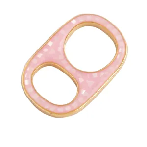 Detail of pink soda tab pendant with shell chips inlay and gold plating, 23x15mm