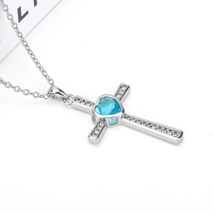 Titanium Steel Heart Cross Birthstone Pendant Necklace For Women Elegant Rhinestone Inlaid Fashion Jewelry Charm Gift