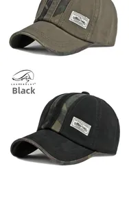 Dettagli di cappellini da baseball vintage in cotone con strisce mimetiche e toppe