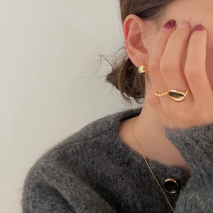 Minimalist S925 sterling silver golden ball earrings and jewelry set on model