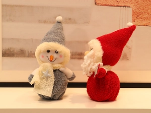 Détails des sacs cadeaux de Noël en peluche avec Père Noël et bonhomme de neige tricotés