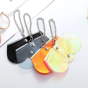 Portable PVC laser gradient sunglasses pouch with metal chain and snap button closure