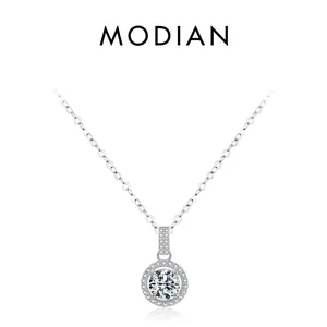 Sparkling Round Halo Pendant Necklace 925 Sterling Silver Elegant Zircon Dainty Jewelry For Women Minimalist Style