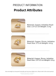 Macro detail of double-layer geometric rings with baroque pearls and zircon stones
