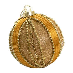 Sparkling gold Christmas ball ornament with glitter texture and sequin beads for tree decor