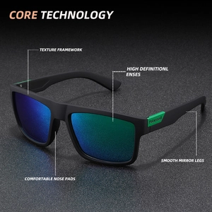 Men's polarized sport sunglasses with black frame and blue-green gradient lenses