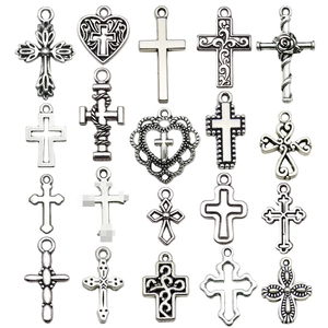 Collectie vintage zilverlegering kruis hart bedeltjes voor DIY sieraden maken