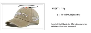 Size chart showing 55-59cm adjustable head circumference for the vintage baseball cap