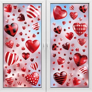 Valentine Day Heart Window Clings Static PVC Stickers Double Sided Glass Decoration Romantic Holiday Party