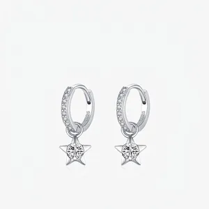Star Hoop Earrings With 925 Sterling Silver Moissanite Round Brilliant Cut D Color VVS1 Elegant Jewelry For Women