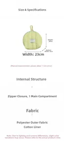 Detailed view of green quilted shell makeup bag with dimensions 23x20x8cm and zipper