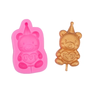 Pink bear silicone mold with I Love You heart for Valentine cake toppers and chocolates