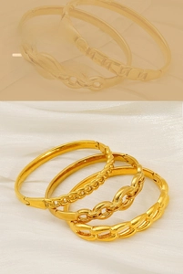 Three-piece gold-plated stainless steel bracelet set with smooth, rope, and chain designs