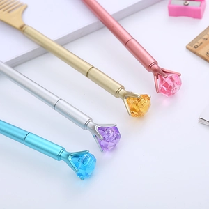 Colorful diamond-topped comb style gel pens in pink gold silver and blue set