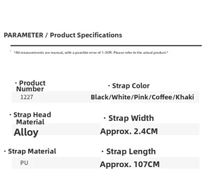 Detailed sizing chart and material specs for 2.4cm width PU leather belt with alloy buckle