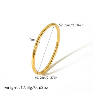 Minimalist 18k gold plated stainless steel open bangle bracelet with 4mm width for women