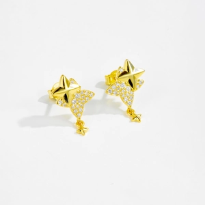 Elegant s925 silver gold star stud earrings with sparkling crystals for a chic women's look