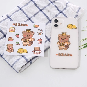 Cute Korean style cartoon stickers set featuring brown bears and ducks on white background